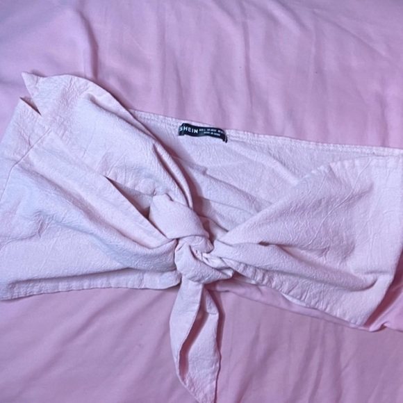 pink bandeau top and shorts set